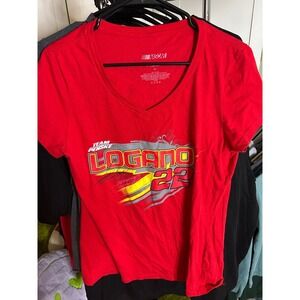 Team Penske Joey Logano 22 Nascar Racing V Neck T Shirt Womens Medium Red